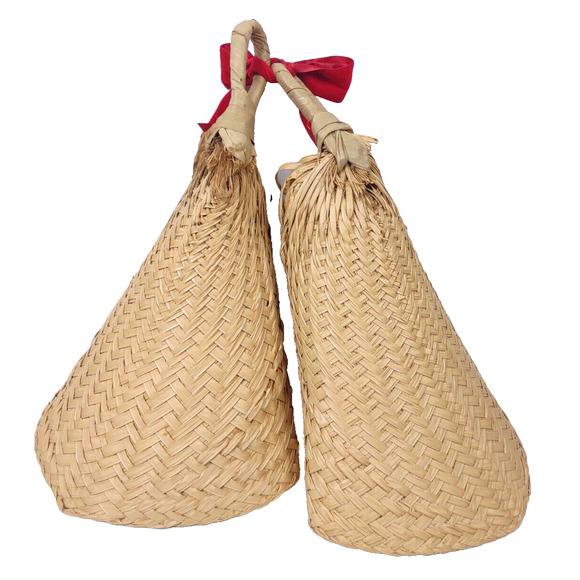 Boho Christmas Woven Straw Double Bells Wall Door Decor Red Bow Holly Berry VTG - Picture 4 of 9